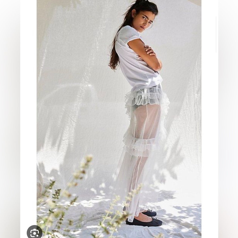 Free People Strike A Pose Half Slip Ruffles Tulle Mesh Asymmetrical Skirt